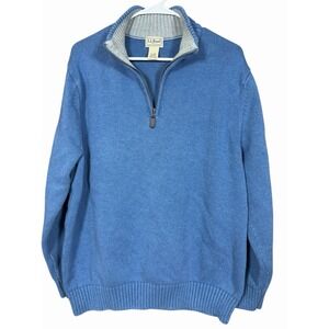 L.L. Bean Men's XL Blue Cotton Half Zip Sweater Contrast Collar Cabin Cottage